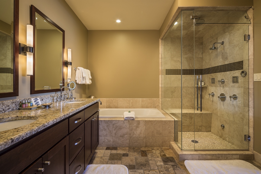 Bathroom with steam shower.